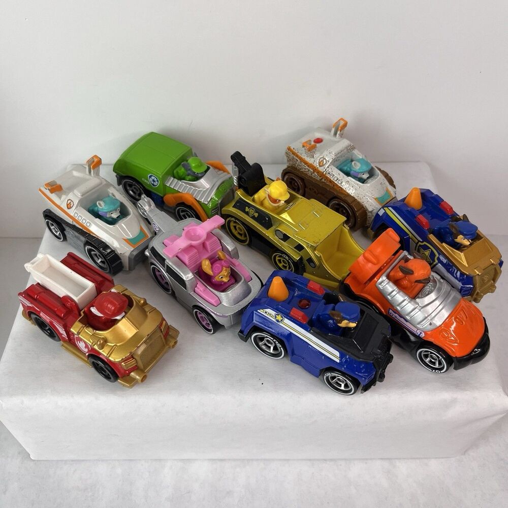Paw Patrol Vehicle Lot Of 9 Chase Marshall Rocky Zuma Everest Rubble Skye